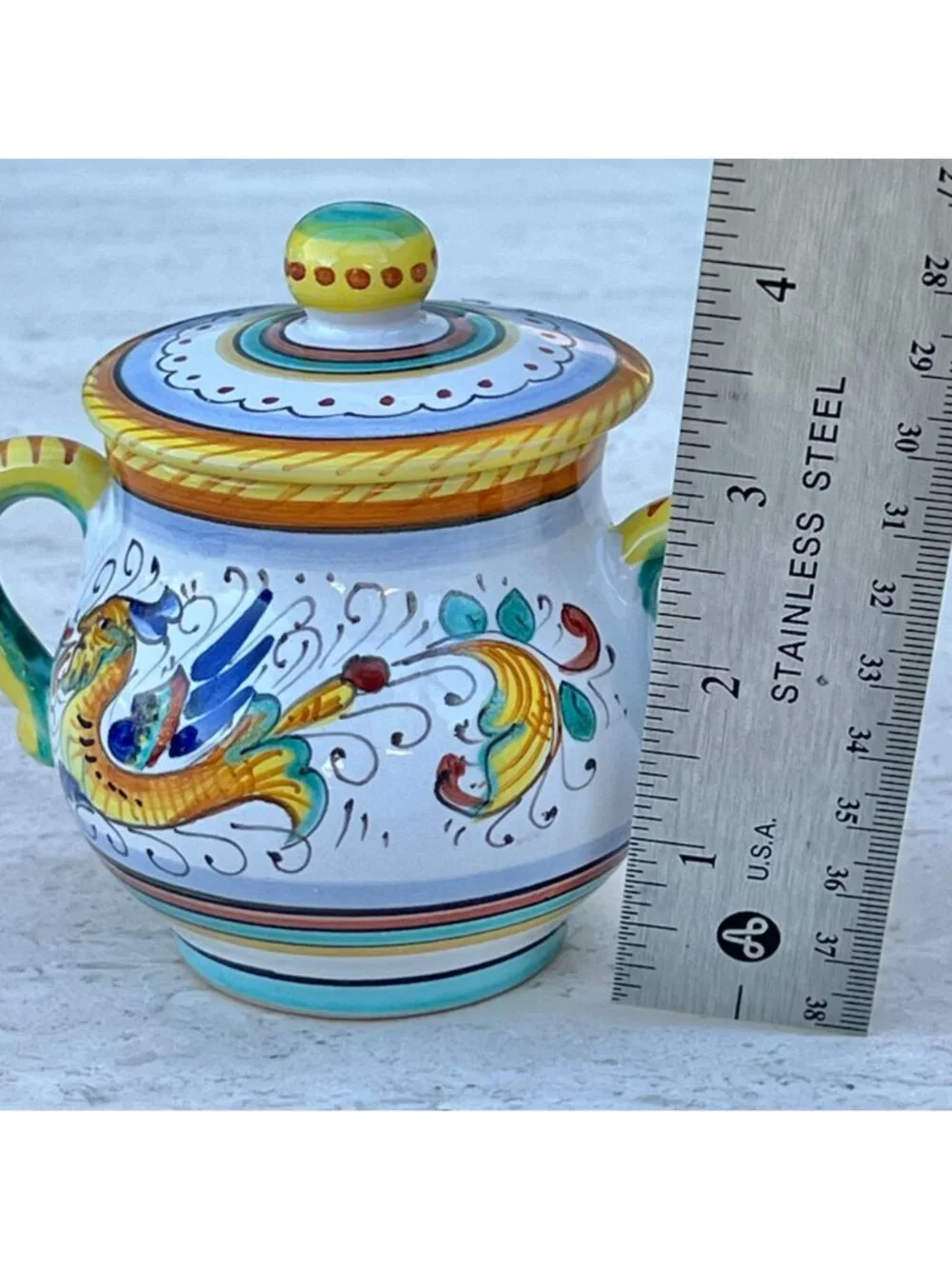 Signed S. Gimignano Hand-Painted Italy Sugar Bowl Creamer Tray Raphaellesco